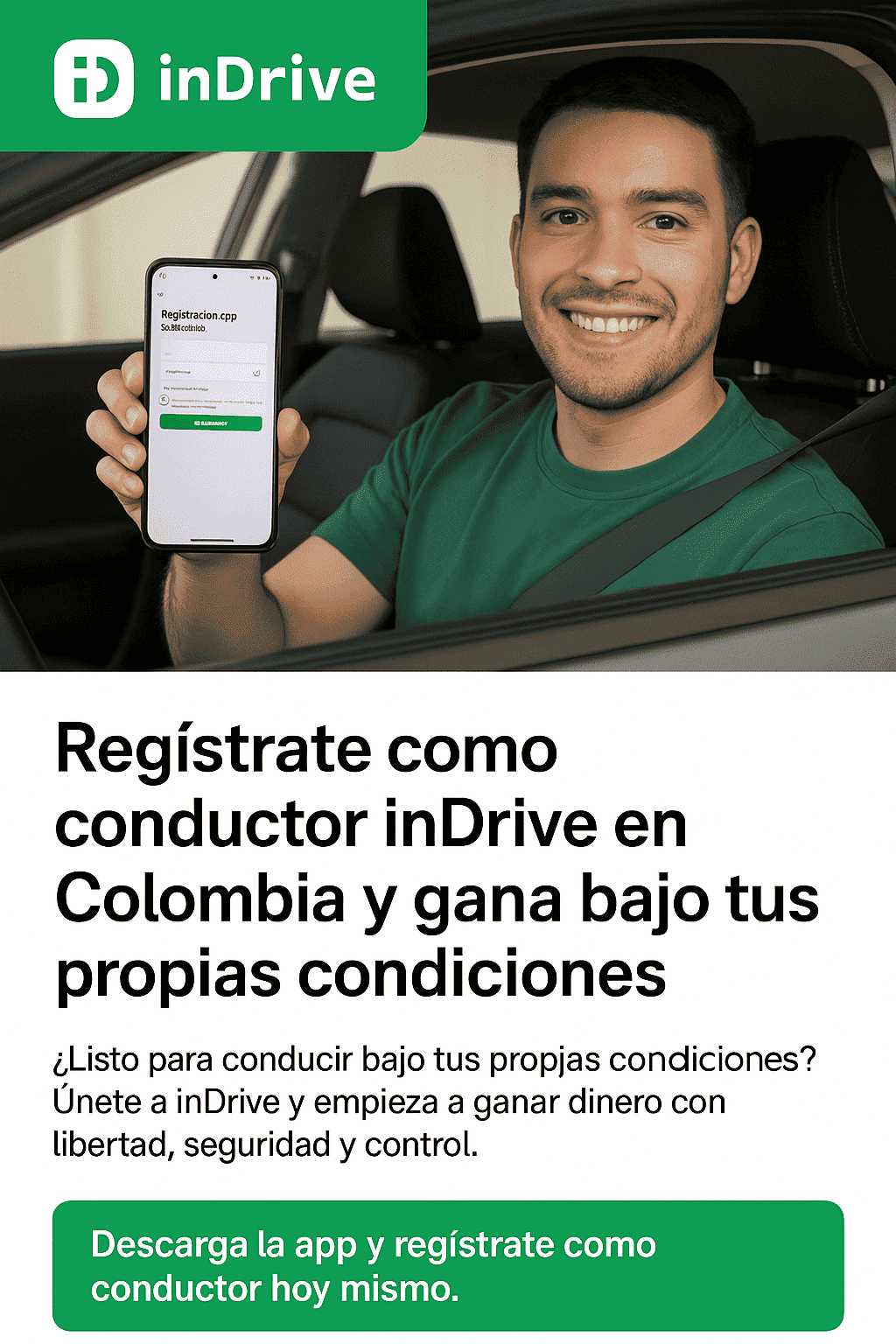 conductor indrive 2 Conductor inDrive en Colombia mostrando app de registro