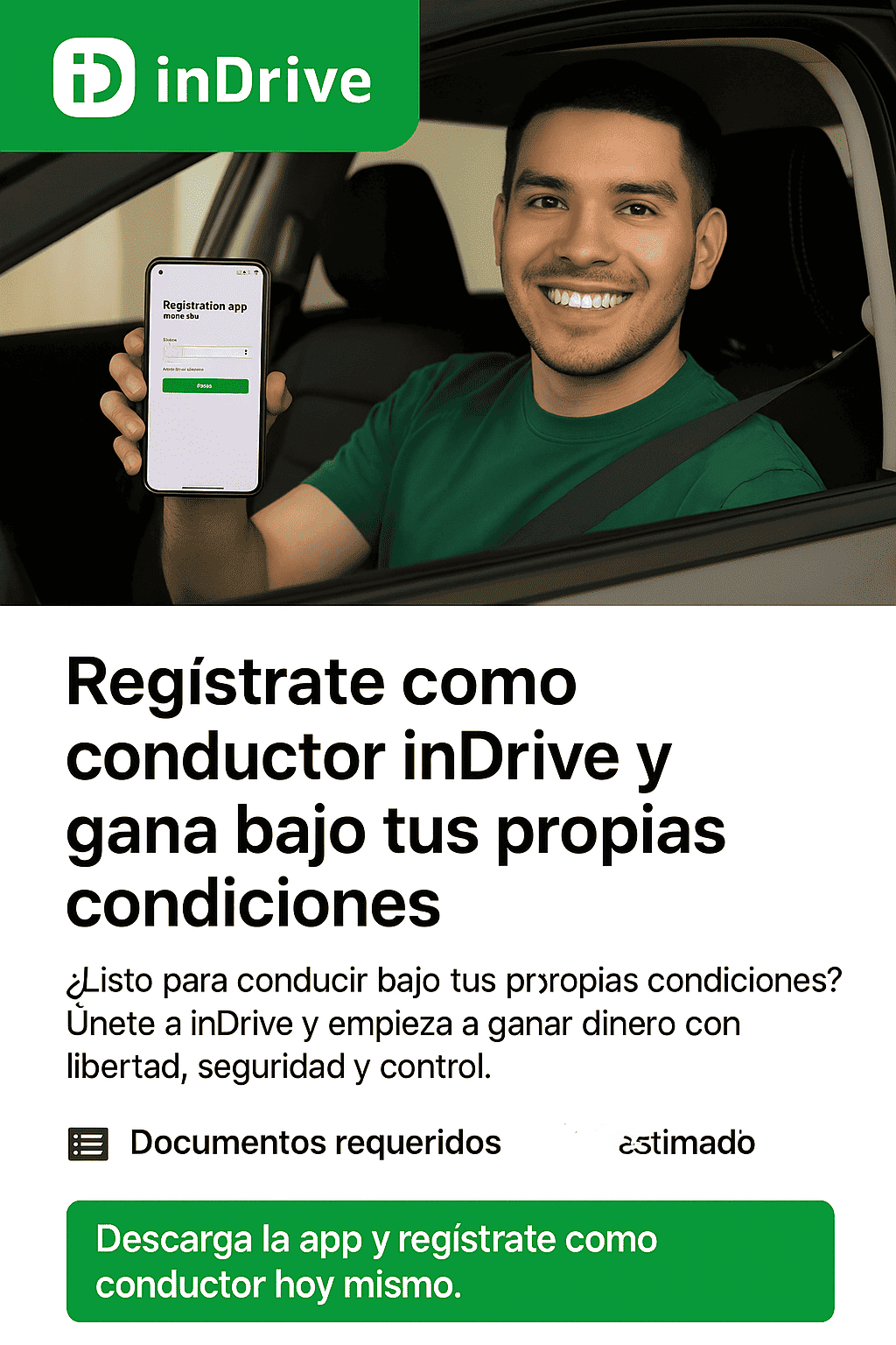 Conductor inDrive | Regístrate y empieza a ganar dinero Conductor usando la app inDrive para registrarse y aceptar viajes